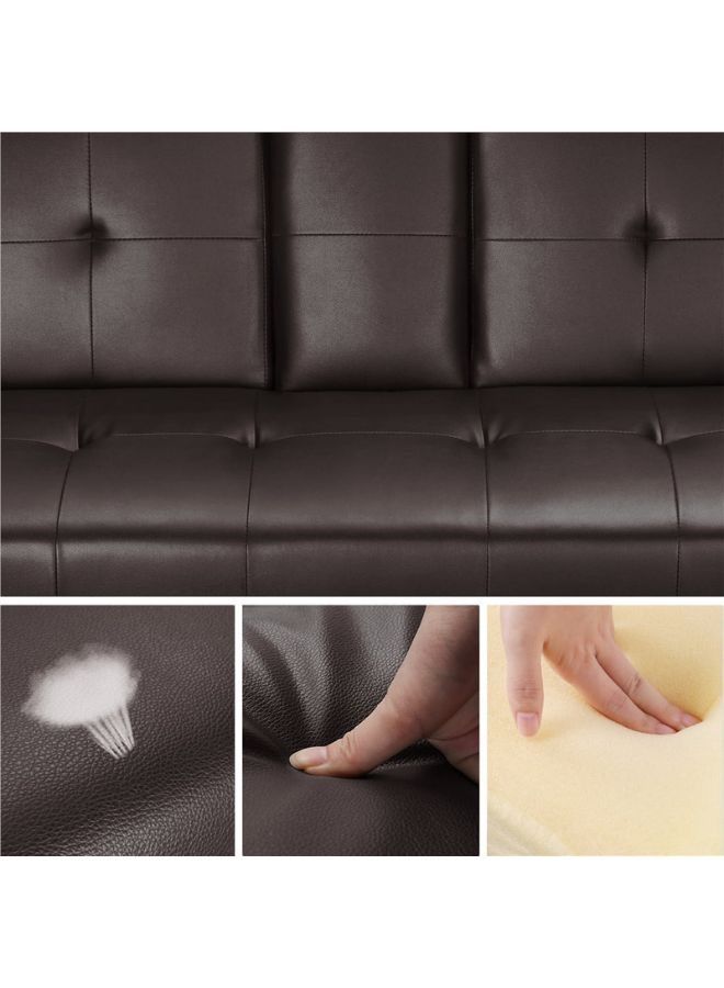 KARNAK سرير أريكة الكرنك فوتون، أريكة صالة من الجلد الصناعي لغرفة المعيشة، أريكة نوم منجدة قابلة للتحويل، أريكة فوتون صغيرة للمساحة الصغيرة مع حاملات أكواب ومسند للذراع، 3 أوضاع قابلة للتعديل (بني) - Image 5