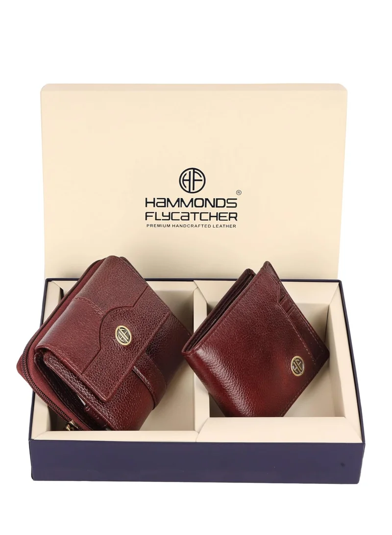  هاموندز فلاي كاتشر Leather Wallet Combo Gift Set - Premium Gift - Men's and Women's Black Wallets with Multiple Card Slots, Perfect for Eid, Ramadan,  Anniversary, Marriage Gifts and Special Occasions | Brown | MZKS