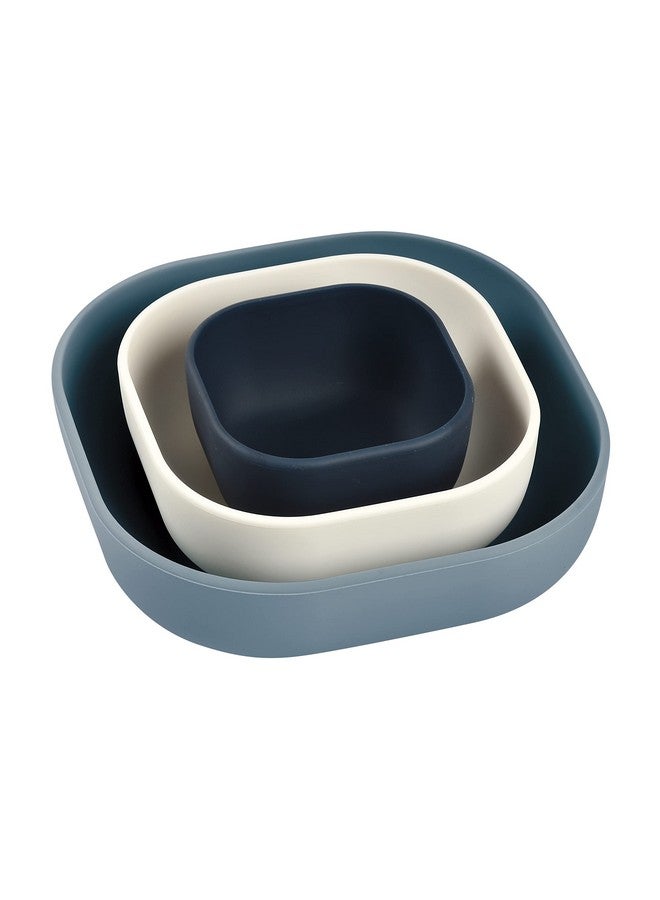 BEABA Silicone Mealtime Nesting Bowls, Baby Toddler Dinnerware Sets, Soft, Stackable And Unbreakable Set Of 3 Bowls, Midnight - Image 1