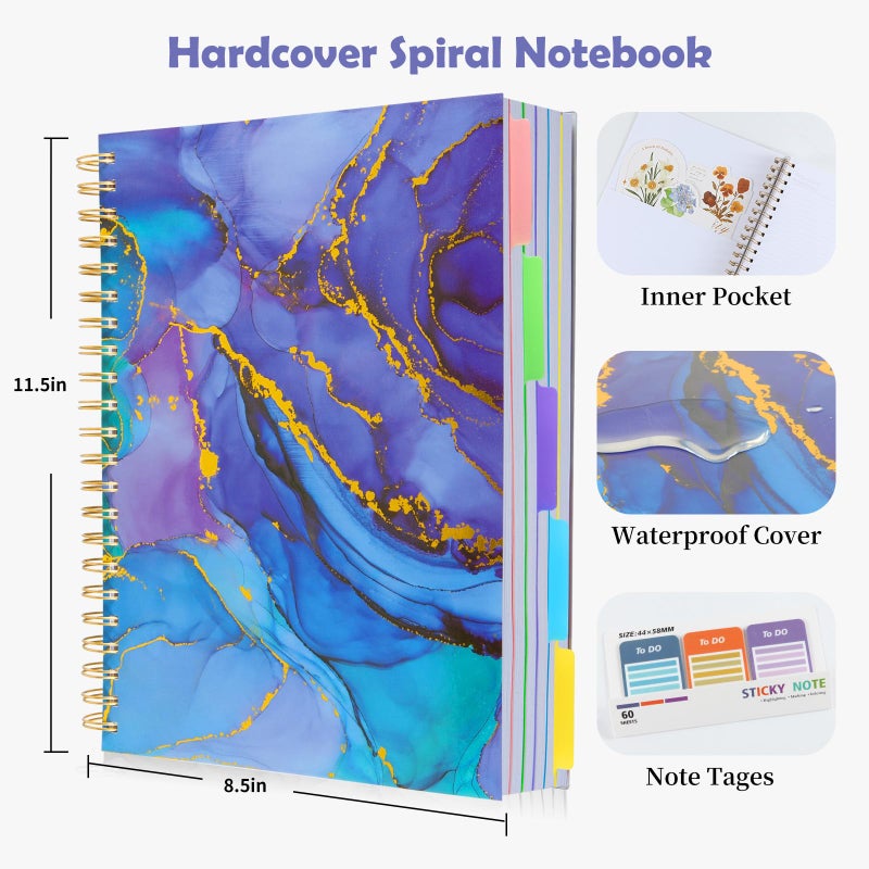 Kutoda 5 Subject Notebook for Work with Removable Dividers Tabs, Large 8.5" x 11 Spiral Lined Notebooks for School Note Taking & Organizer, A4 240 Pages College Ruled Journal for Women & Writing, Purple - Image 3