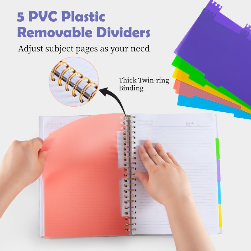 Kutoda 5 Subject Notebook for Work with Removable Dividers Tabs, Large 8.5" x 11 Spiral Lined Notebooks for School Note Taking & Organizer, A4 240 Pages College Ruled Journal for Women & Writing, Purple - Image 2