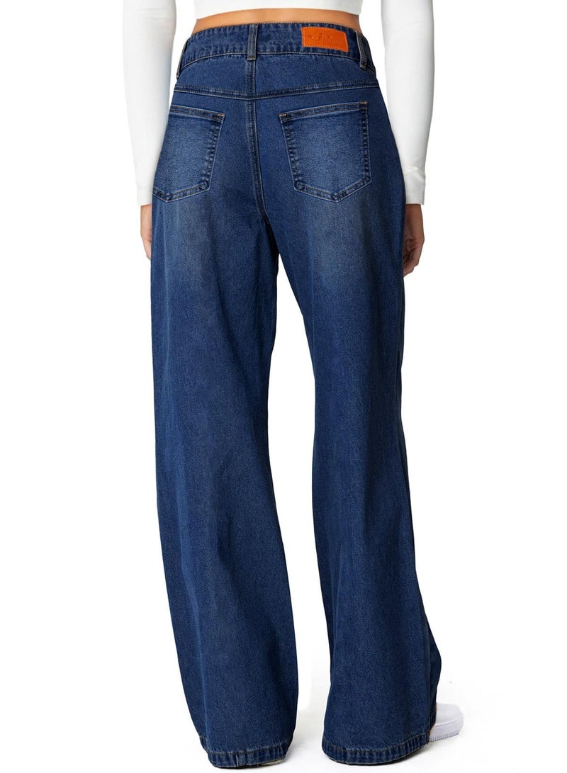 Sidefeel Women's Jeans High Waisted Stretchy Wide Leg Jeans Trendy Seamed Front Straight Leg Loose Denim Pants Bluing Size 6 - Image 2