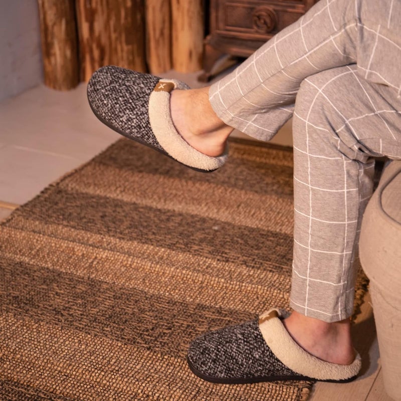 ULTRAIDEAS Men's Cozy Memory Foam Slippers with Fuzzy Plush Wool-Like Lining, Slip on Clog House Shoes with Indoor Outdoor Anti-Skid Rubber Sole - Image 5
