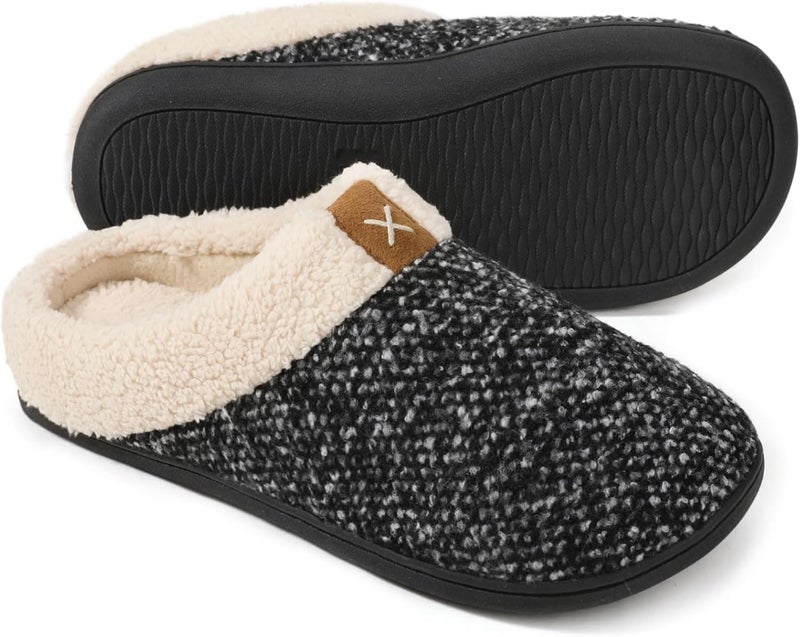 ULTRAIDEAS Men's Cozy Memory Foam Slippers with Fuzzy Plush Wool-Like Lining, Slip on Clog House Shoes with Indoor Outdoor Anti-Skid Rubber Sole - Image 1