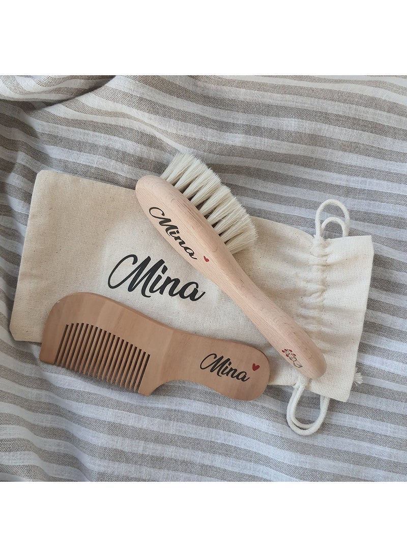 Evashophediyelik Named Pouch Baby Hair Brush and Brush Set  - Image 2