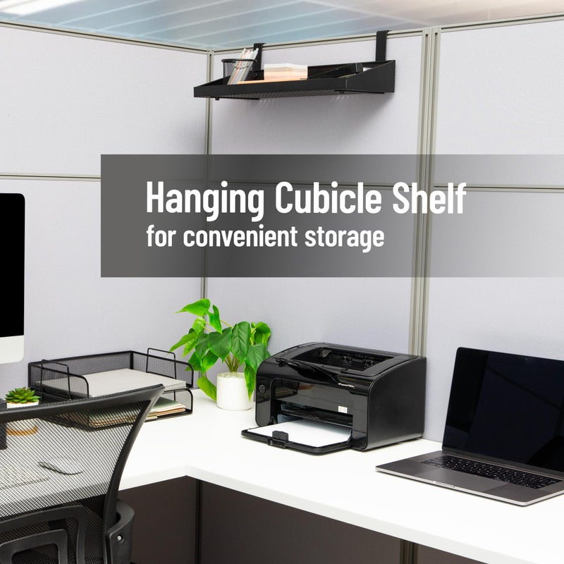 Mind Reader Hanging Cubicle Shelf, Metal Storage Organizer for Office or Home, 20.25" L x 7" W, Black - Image 2