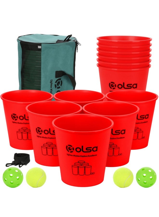 Olsa Giant Yard Pong Games, Indoor Outdoor Games For Adults And Family, Toss Family Floor Games With 12 Buckets, Balls, Strength Carrying Bag For Beach Camping Lawn Backyard Party(Red) - Image 1