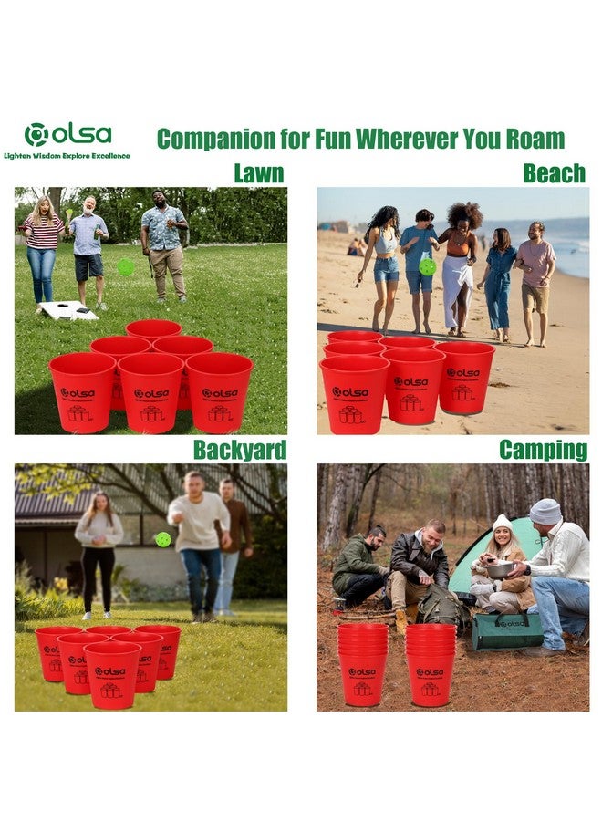 Olsa Giant Yard Pong Games, Indoor Outdoor Games For Adults And Family, Toss Family Floor Games With 12 Buckets, Balls, Strength Carrying Bag For Beach Camping Lawn Backyard Party(Red) - Image 4