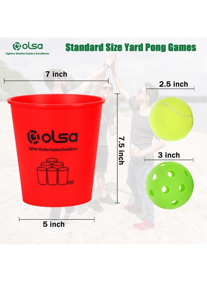Olsa Giant Yard Pong Games, Indoor Outdoor Games For Adults And Family, Toss Family Floor Games With 12 Buckets, Balls, Strength Carrying Bag For Beach Camping Lawn Backyard Party(Red) - Image 2