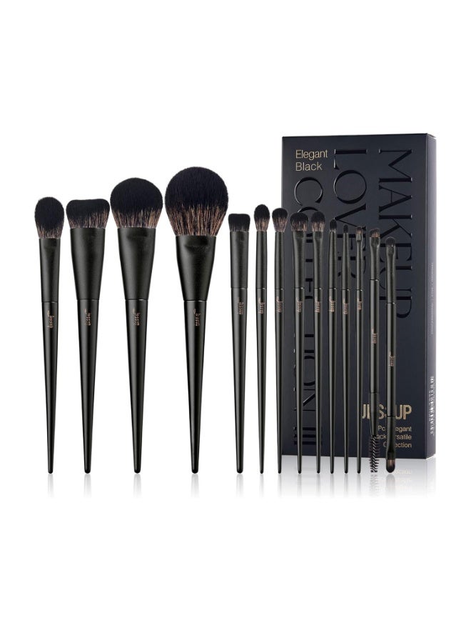 Jessup Makeup Brushes Set 14Pcs Black Kabuki Foundation Eyeshadow Contour Concealer Powder Eyeliner Crease Eyebrow Blending Brush, T336 - Image 1