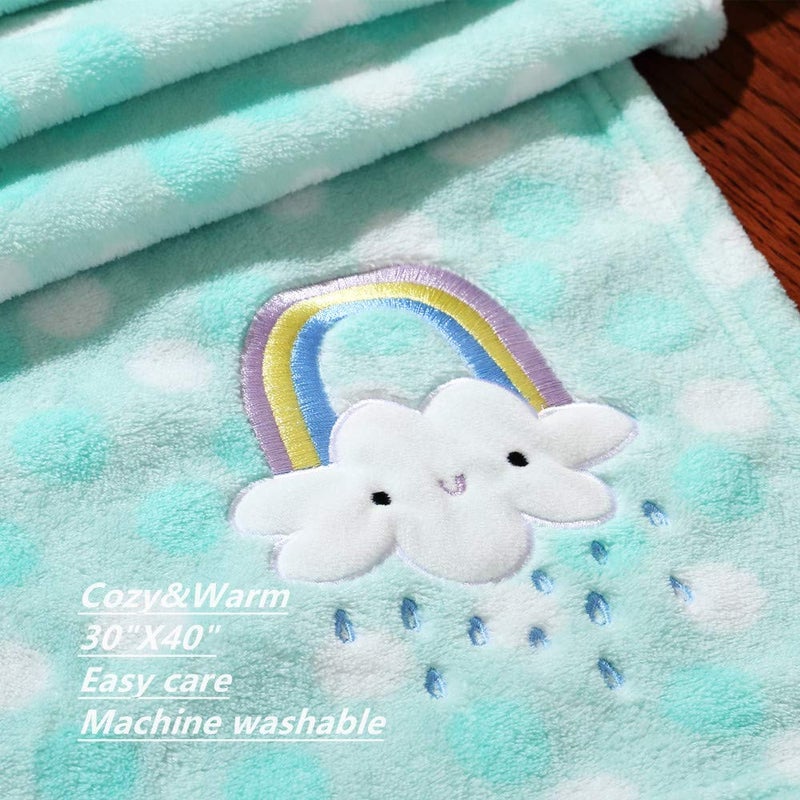 CREVENT 30X40 Lightweight Fuzzy Fluffy Warm Plush Baby Blanket for Infant Toddler Newborn Unisex Crib Cot Stroller Green Rainbow Unisex - Image 4