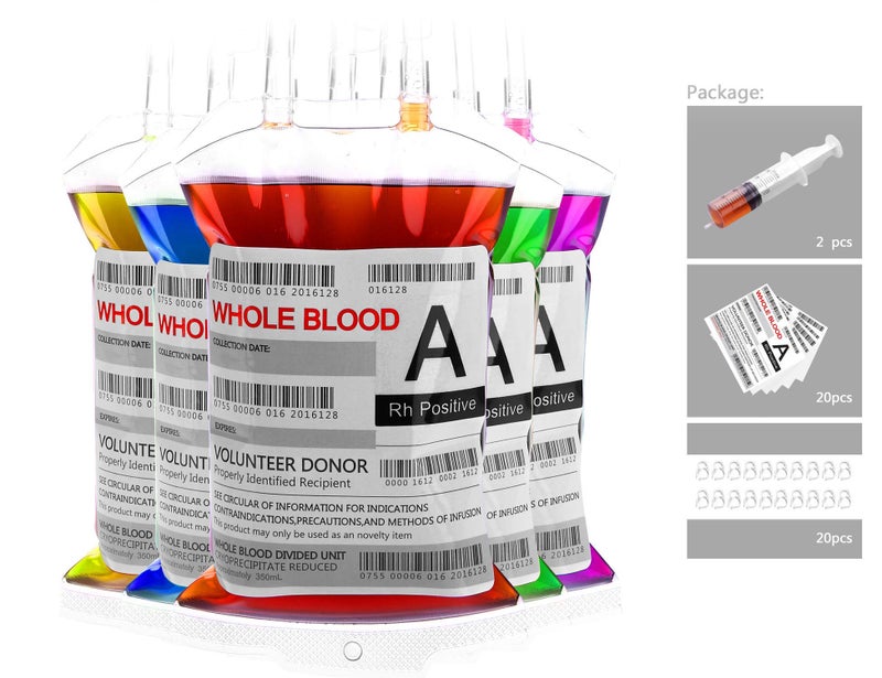 WYNK 20 Pack Halloween Decorations Blood Bag for Drink, 11.5 FL Oz Reusable Cups Containers, Live Blood of Theme Parties, Halloween/Vampire/Hospital Theme Party Favors, Nurse Graduation Party Props - Image 2