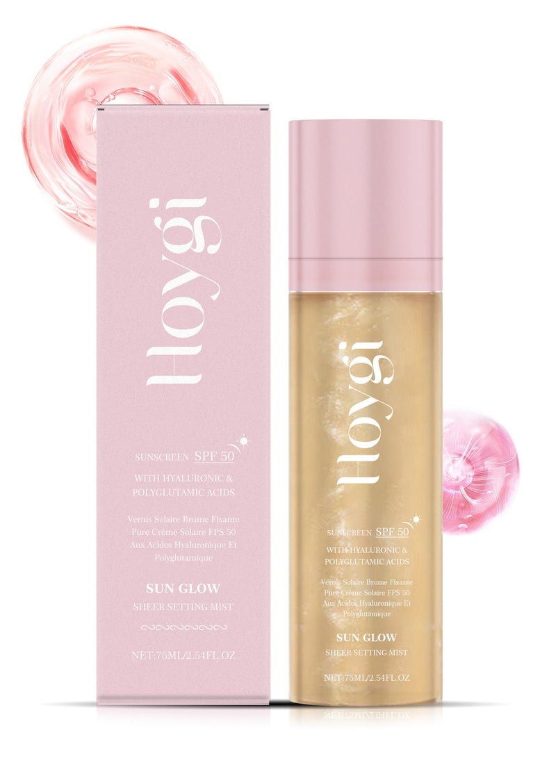 Hoygi Sunglaze Sheer Setting Mist Sunscreen SPF 50, Hydrating Glow Mist Spf, Sunglaze Settingmist, Sheer Mistsunscreen, Shimmer Sunscreen, Hydrating Glow Mistwith Shimmering Oil (1pcs) - Image 1