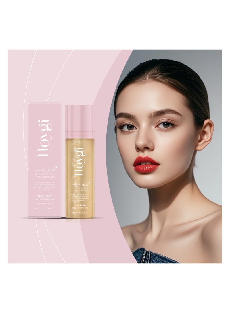 Hoygi Sunglaze Sheer Setting Mist Sunscreen SPF 50, Hydrating Glow Mist Spf, Sunglaze Settingmist, Sheer Mistsunscreen, Shimmer Sunscreen, Hydrating Glow Mistwith Shimmering Oil (1pcs) - Image 2