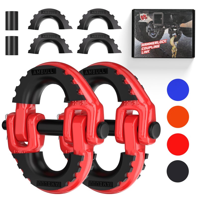 AMBULL 2 Pack 12 Safety Chain Connector Link G80 Tow Hitch Hammerlock Coupling Link Tow Chain Connector with 12000 lbs Loading Red