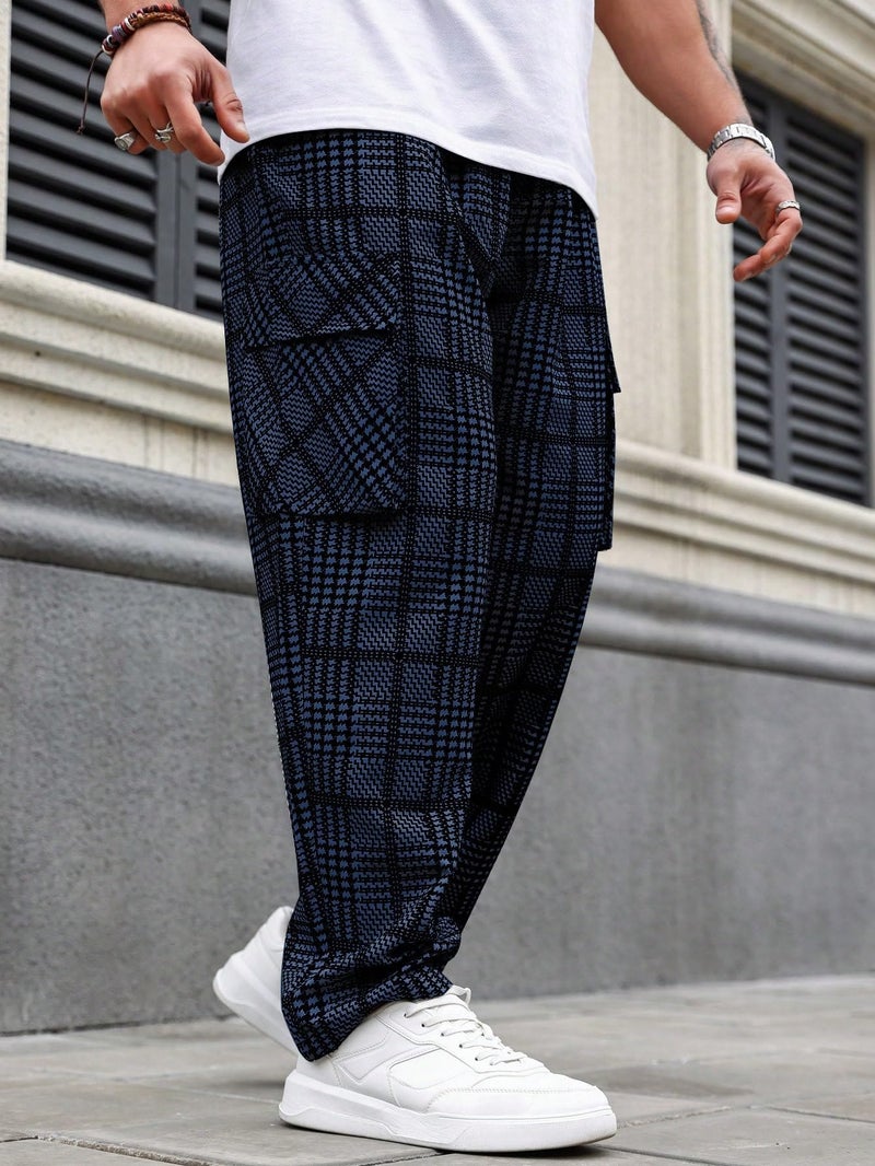 TAGDO Men's Plaid Cargo Pocket Straight Leg Relaxed Casual Pants (Chex-Pant-2039-Blue-30) - Image 2