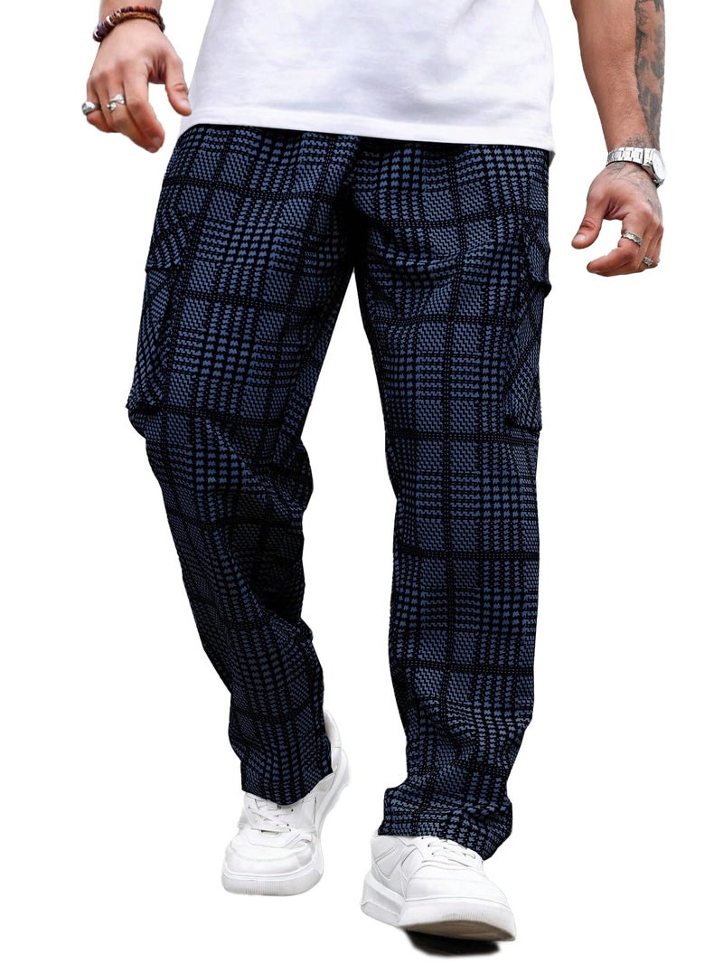 TAGDO Men's Plaid Cargo Pocket Straight Leg Relaxed Casual Pants (Chex-Pant-2039-Blue-30) - Image 5