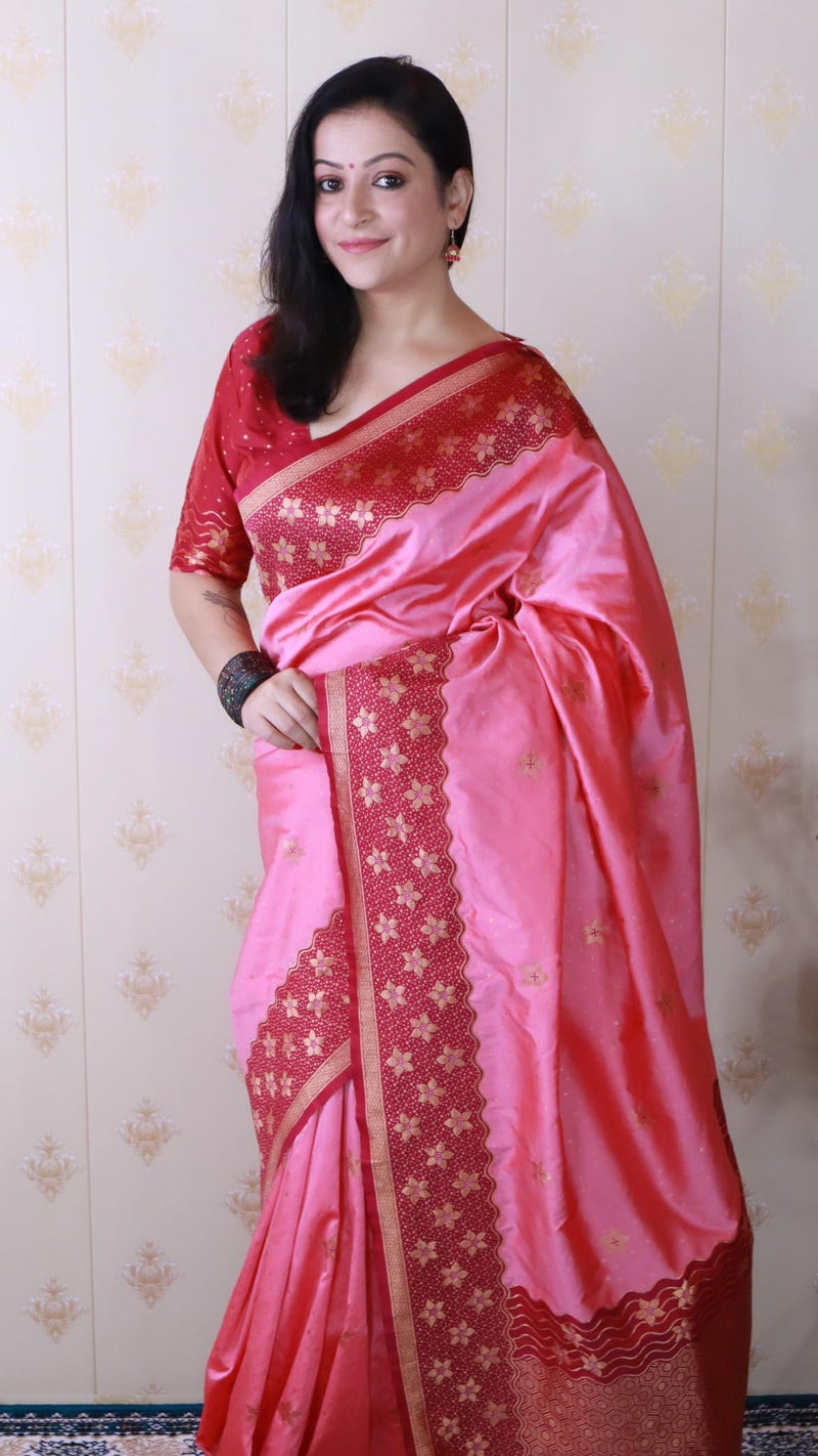 SGF11 Women's Kanjivaram Soft Silk Saree With Unstitched Blouse Piece (Light Pink) - Image 3