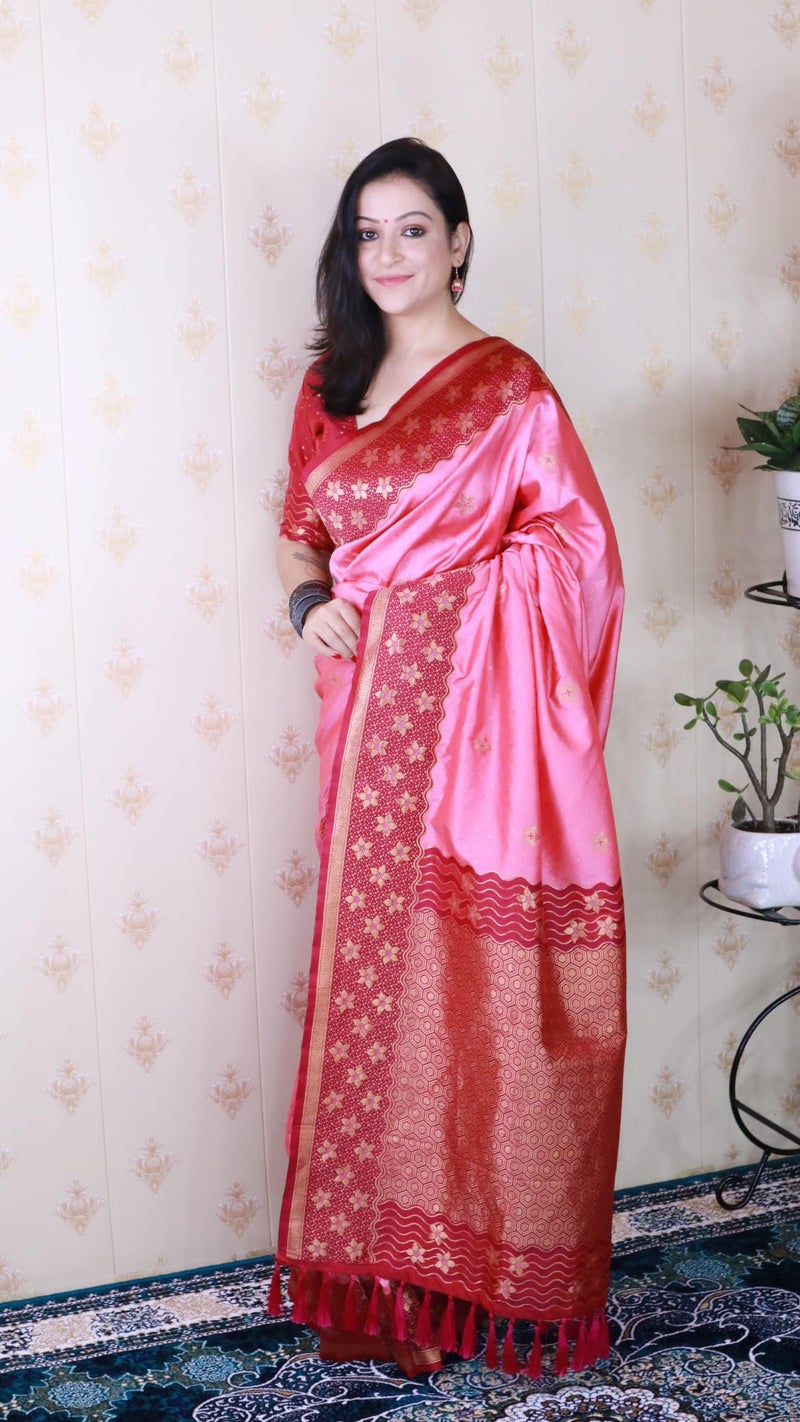 SGF11 Women's Kanjivaram Soft Silk Saree With Unstitched Blouse Piece (Light Pink) - Image 5