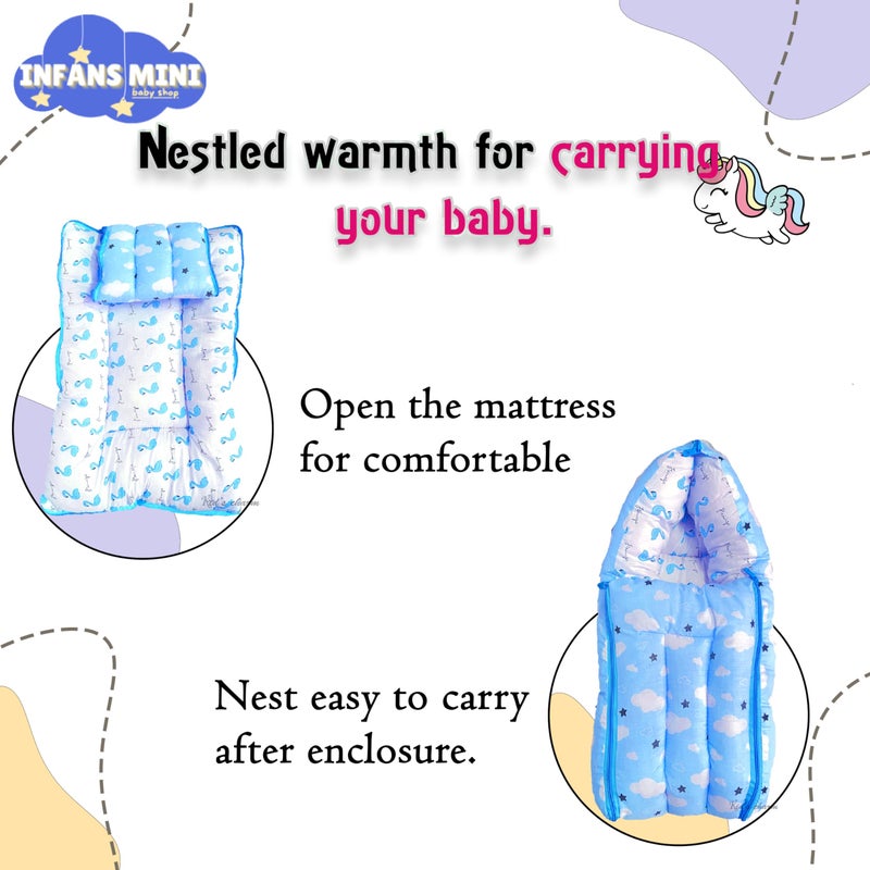 Infans Mini سرير أطفال إنفانس ميني كلاود ميغا 3 في 1 سرير قطن للأطفال مع حقيبة نوم مطبوعة - سرير أطفال - محمول للأطفال للذكور والإناث سهل الحمل، خفيف الوزن لحمل الأطفال حديثي الولادة من 4-8 أشهر (أزرق) - Image 3