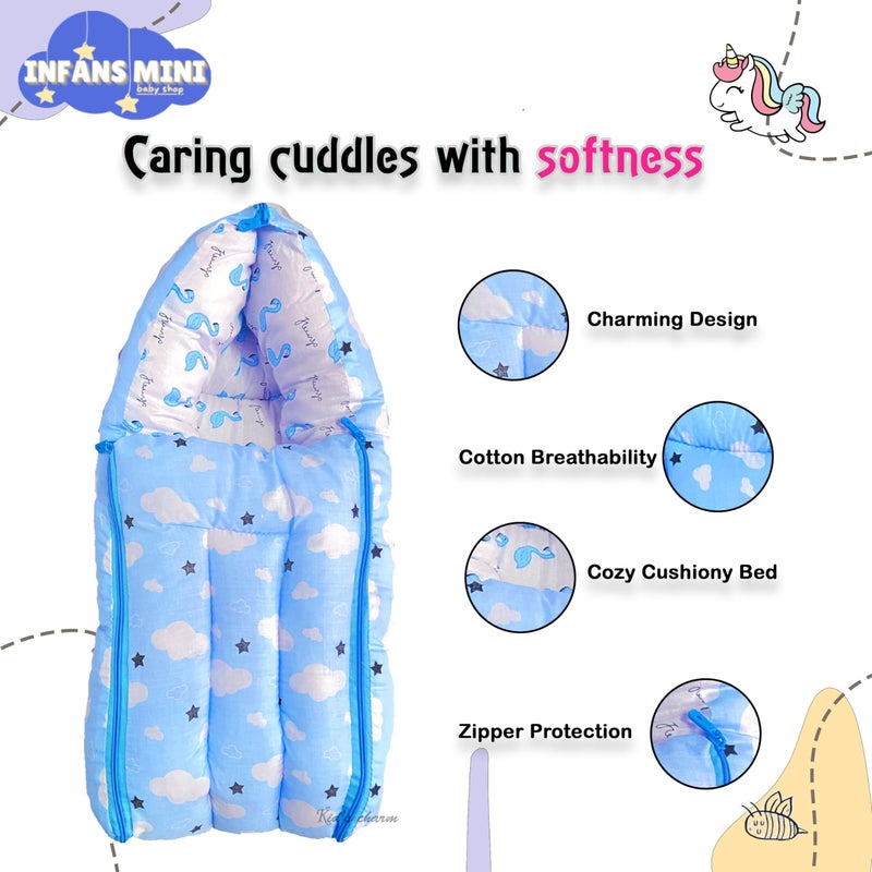 Infans Mini سرير أطفال إنفانس ميني كلاود ميغا 3 في 1 سرير قطن للأطفال مع حقيبة نوم مطبوعة - سرير أطفال - محمول للأطفال للذكور والإناث سهل الحمل، خفيف الوزن لحمل الأطفال حديثي الولادة من 4-8 أشهر (أزرق) - Image 4