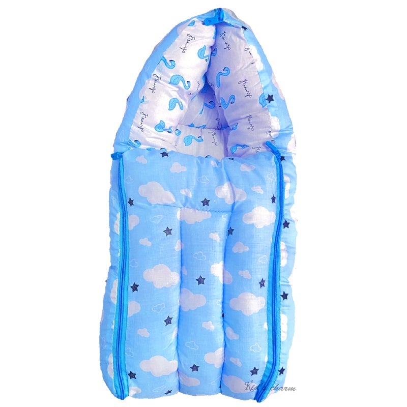 Infans Mini سرير أطفال إنفانس ميني كلاود ميغا 3 في 1 سرير قطن للأطفال مع حقيبة نوم مطبوعة - سرير أطفال - محمول للأطفال للذكور والإناث سهل الحمل، خفيف الوزن لحمل الأطفال حديثي الولادة من 4-8 أشهر (أزرق) - Image 1