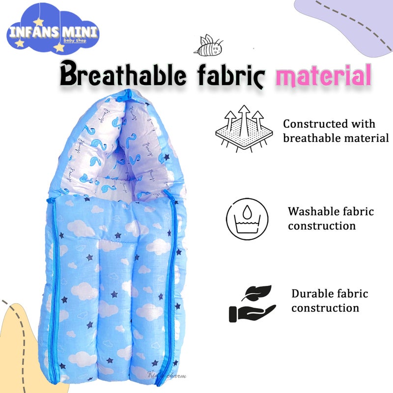 Infans Mini سرير أطفال إنفانس ميني كلاود ميغا 3 في 1 سرير قطن للأطفال مع حقيبة نوم مطبوعة - سرير أطفال - محمول للأطفال للذكور والإناث سهل الحمل، خفيف الوزن لحمل الأطفال حديثي الولادة من 4-8 أشهر (أزرق) - Image 5