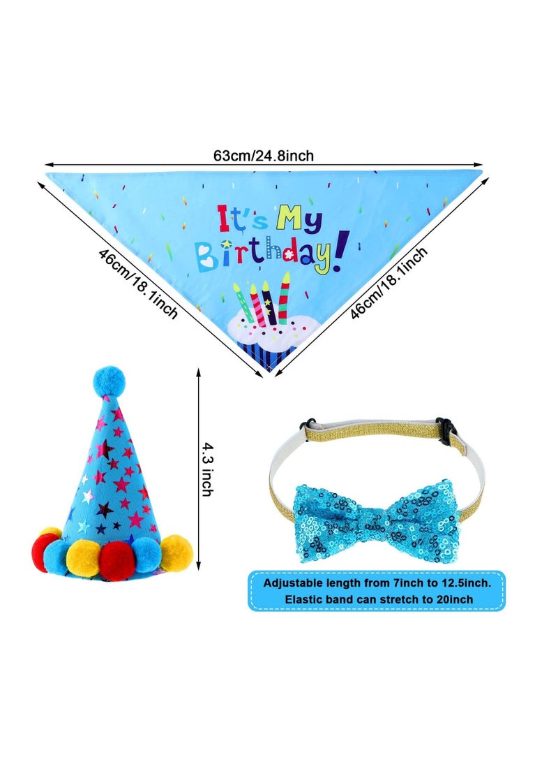 Dog Birthday Bandana Birthday Hat Happy Birthday Banner Dog Paw Balloons and Hanging Swirls - Blue - Image 4