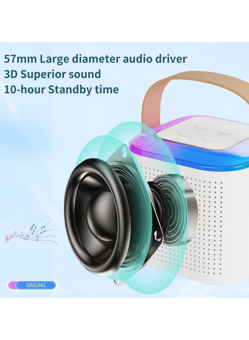 TIGER Portable Karaoke Machine with 2 Wireless Microphones – Mini Karaoke Machine with LED Lights, Bluetooth Speaker, TF Card Support, AUX Input for Kids and Adults – Perfect for Birthday Parties (White) - Image 2