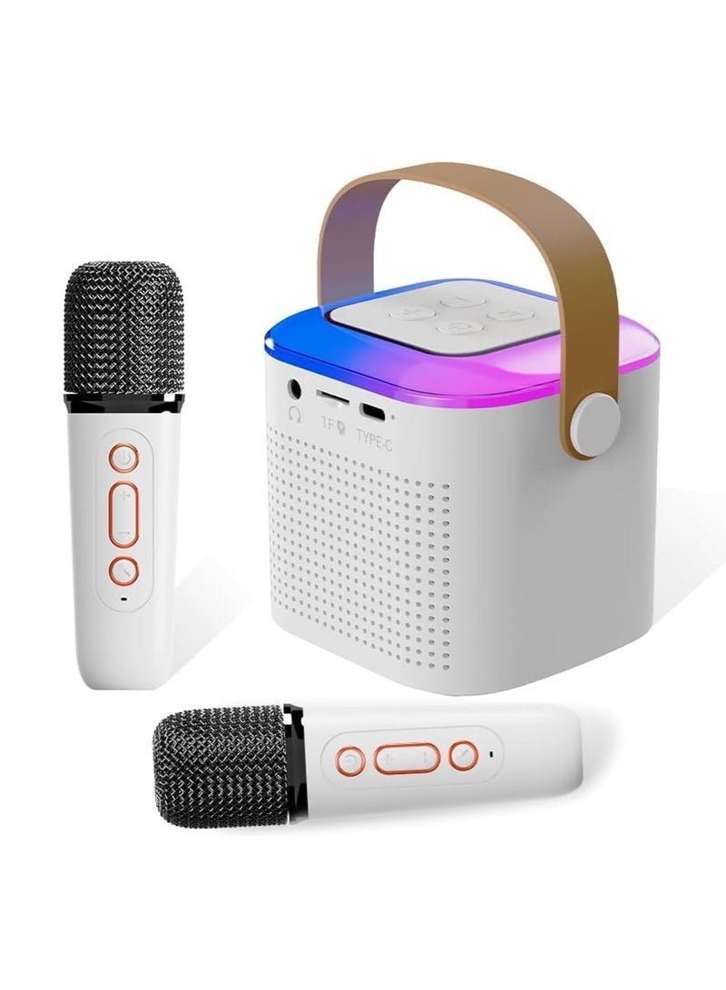 TIGER Portable Karaoke Machine with 2 Wireless Microphones – Mini Karaoke Machine with LED Lights, Bluetooth Speaker, TF Card Support, AUX Input for Kids and Adults – Perfect for Birthday Parties (White) - Image 1