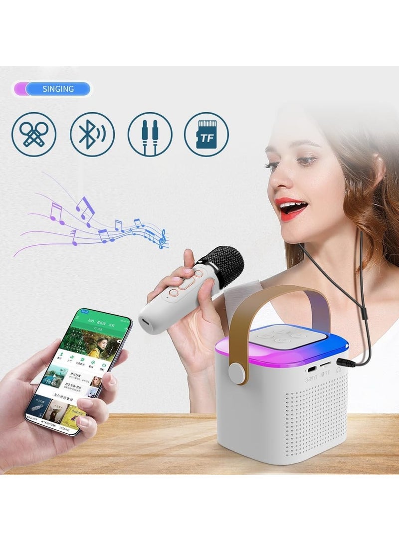 TIGER Portable Karaoke Machine with 2 Wireless Microphones – Mini Karaoke Machine with LED Lights, Bluetooth Speaker, TF Card Support, AUX Input for Kids and Adults – Perfect for Birthday Parties (White) - Image 4