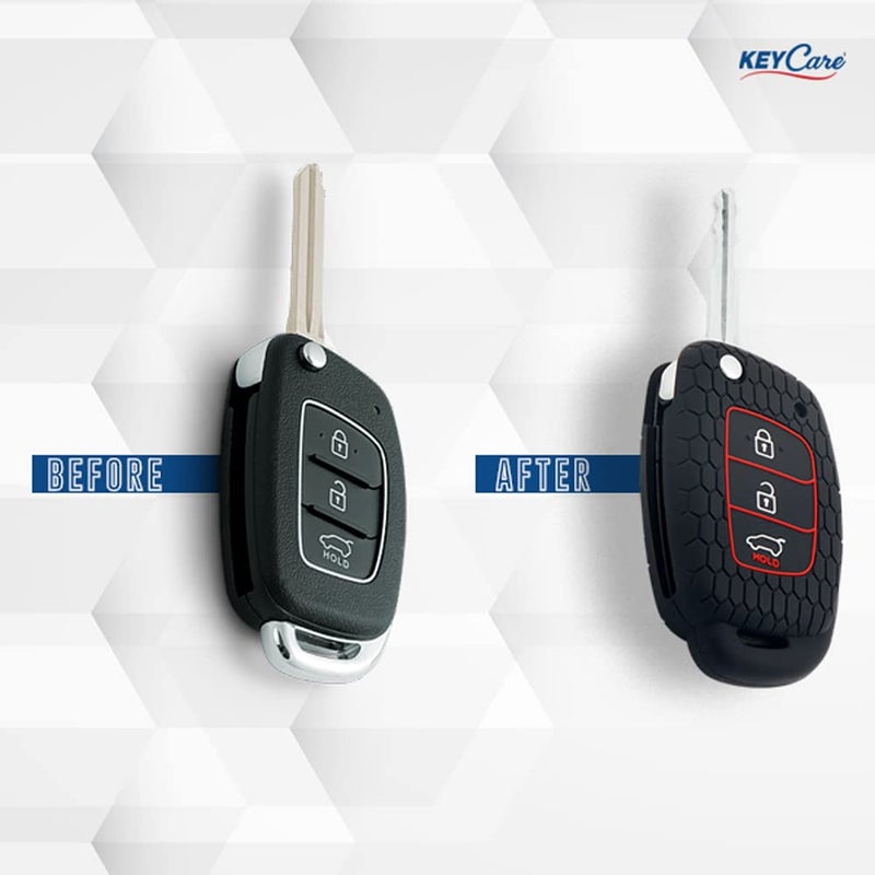 KeyZone Keycare Compatible Silicone Key Cover Compatible for Venue, Aura, Elite i20, Active i20, Xcent 3 Button flip Key with KC Mini Brown Keyring (KC10 Brown with KCmini Keyring) - Image 2