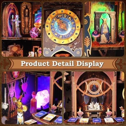 VORATHIS Book Nook Tarot Kit 3D Wooden Puzzle for Adults Teens Beginners DIY Miniature Bookshelf Insert with LED Light Mysterious Craft Gift for Family Friends - Image 5