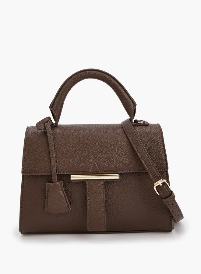 Flora Bella By Shoexpress Solid Satchel Bag with Detachable Strap and Flap Closure