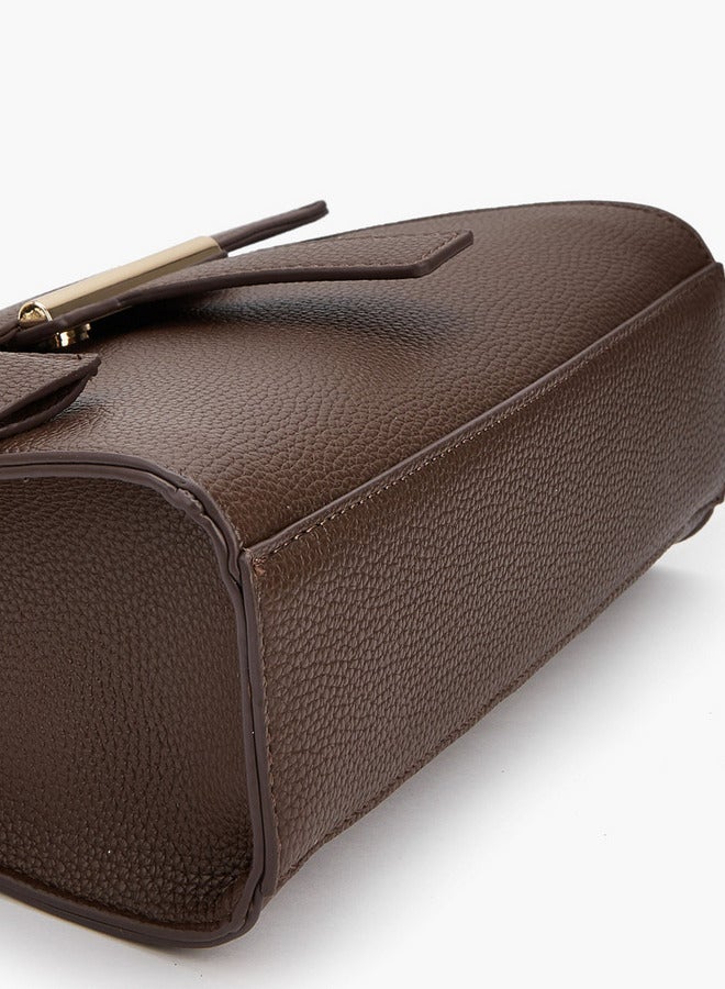 Flora Bella By Shoexpress Solid Satchel Bag with Detachable Strap and Flap Closure  - Image 5