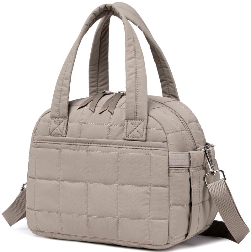 LEDAOU Lunch Box for Women Lunch bag Quilted Puffer Lunch Box with Adjustable Strap Insulated Reusable LunchBox for Work School Picnic Travel Grey