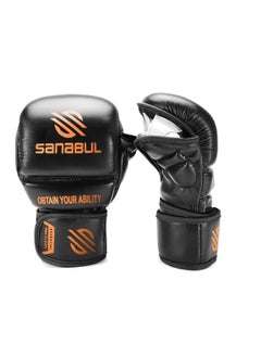 Essential 7 oz MMA Gloves Men & Women | Gloves for Martial Arts Sparring & Training Gloves | Hybrid MMA Kick Boxing Gloves Men | Grappling Gloves (Black/Blue, Large/X-Large)