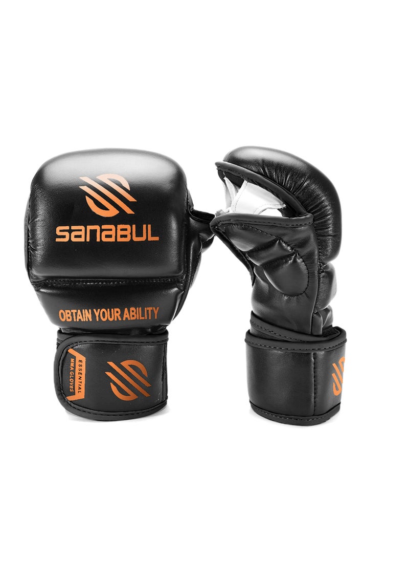 Sanabul  - Essential 7 oz MMA Gloves Men & Women | Gloves for Martial Arts Sparring & Training Gloves | Hybrid MMA Kick Boxing Gloves Men | Grappling Gloves (Black/Blue, Large/X-Large) - Image 1