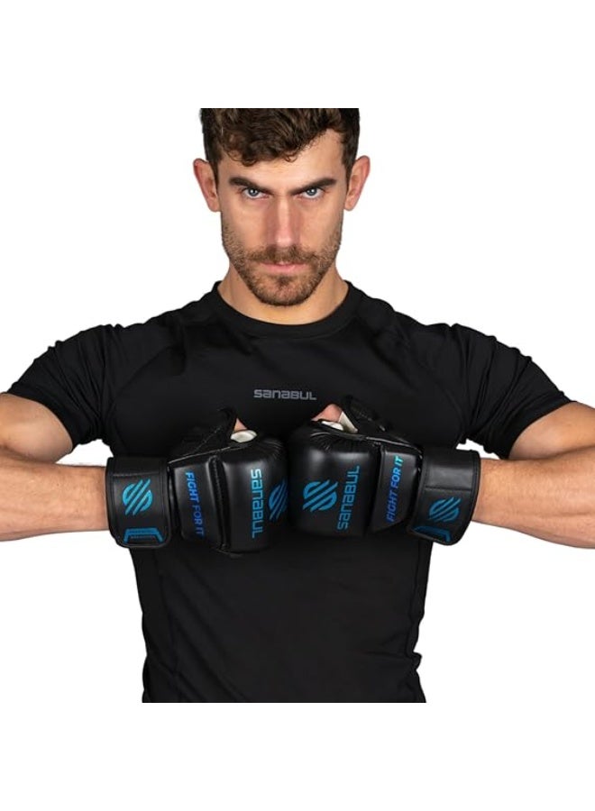Sanabul  Essential MMA Gloves – 7 oz Black/Blue (Large/X-Large) | Hybrid Sparring & Training Gloves for Men & Women | Kickboxing & Grappling Martial Arts Gloves - Image 5