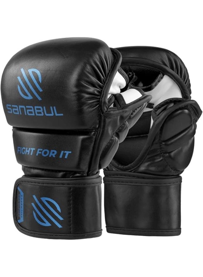 Sanabul  Essential MMA Gloves – 7 oz Black/Blue (Large/X-Large) | Hybrid Sparring & Training Gloves for Men & Women | Kickboxing & Grappling Martial Arts Gloves - Image 1