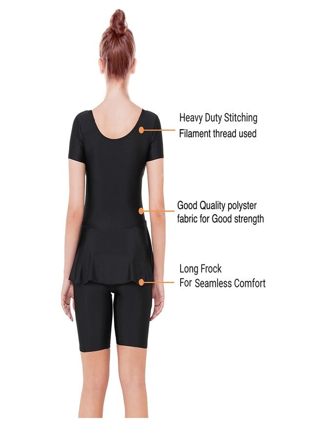 Trender One-Piece Non Paded Freely Women's Swimming Costume in Frock Style, Black Color [Half Sleeves - Half Length Style] - Image 2