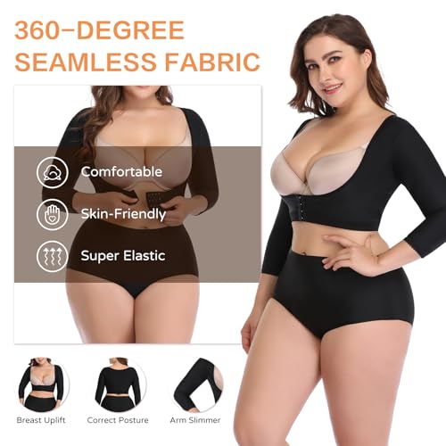 woahee Women's Arm Shaper Plus Size Arm Faja Compression Sleeve Garment Post Surgical Arm Shapewear Black Medium - Image 5