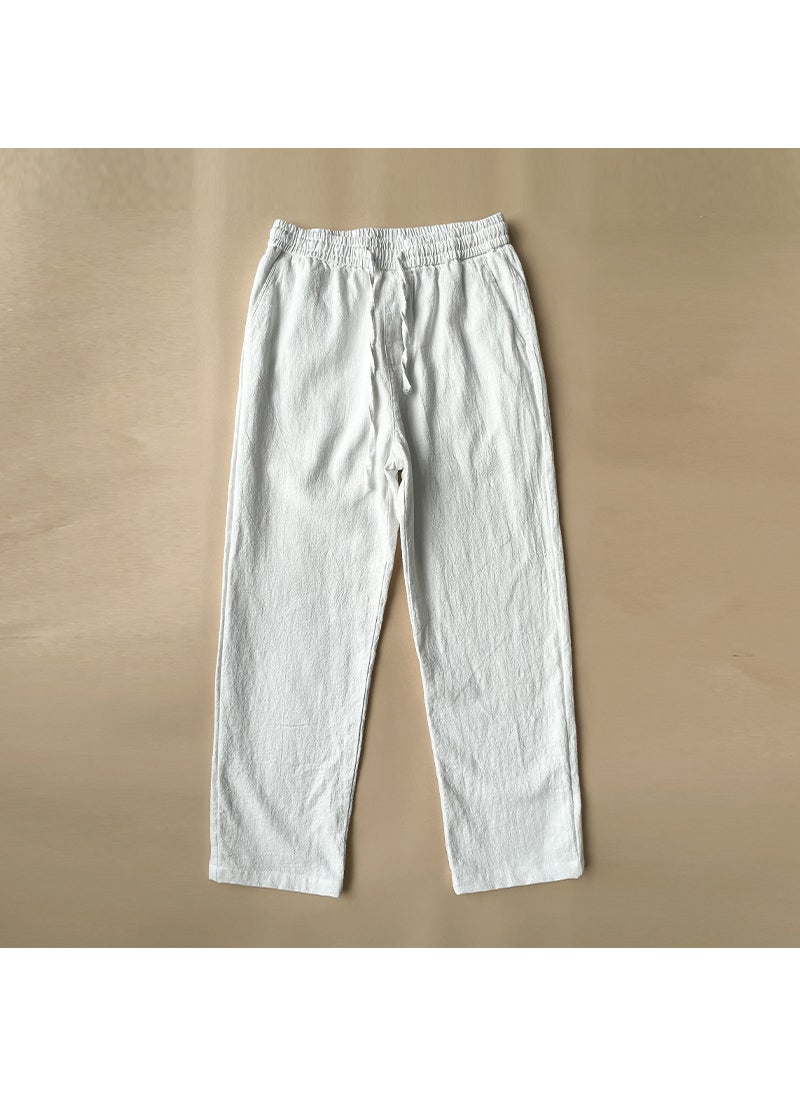 Generic - Summer Linen Pants Men White Casual Cotton Loose Straight Trousers Ben White - Image 1