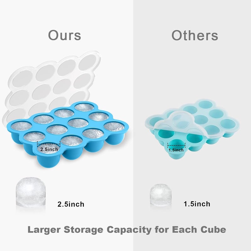 Samuelworld Baby Food Storage Container, 12 Portions x 2.5oz - BPA Free Silicone Freezer Tray with Clip-On Lid for Breast Milk Storage, Homemade Baby Food, Vegetable & Fruit Purees - Blue - Image 3