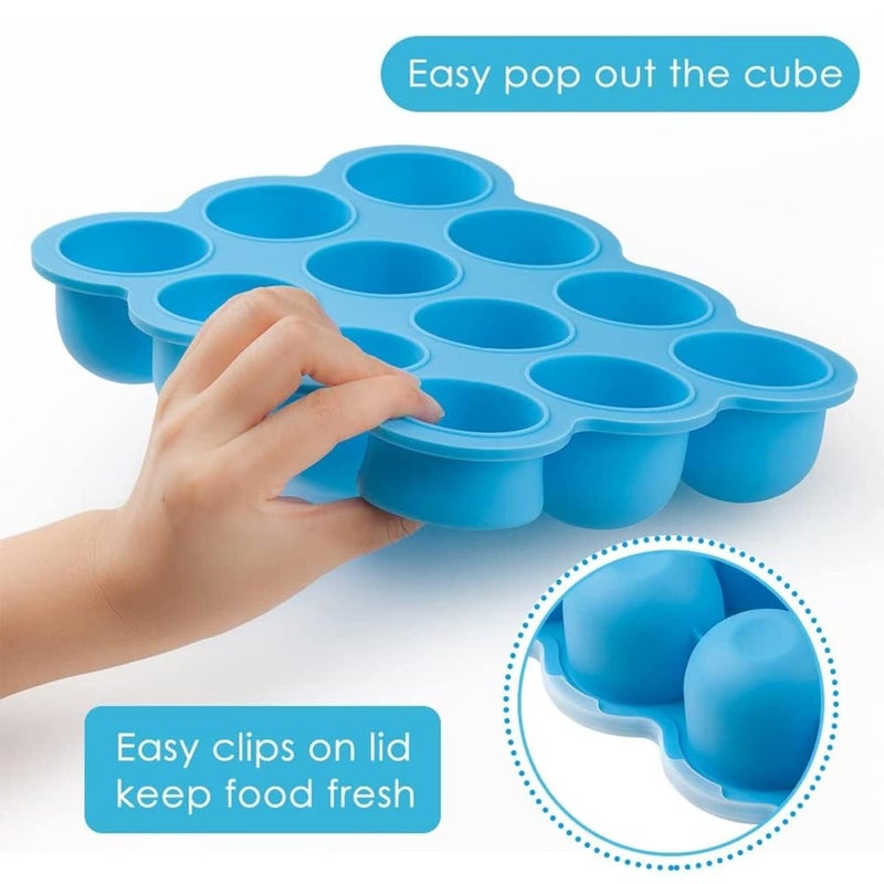 Samuelworld Baby Food Storage Container, 12 Portions x 2.5oz - BPA Free Silicone Freezer Tray with Clip-On Lid for Breast Milk Storage, Homemade Baby Food, Vegetable & Fruit Purees - Blue - Image 5