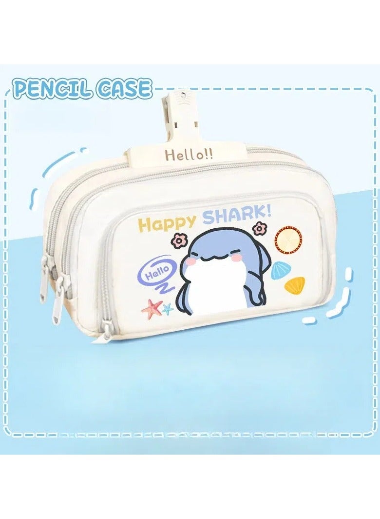 Loquat Cartoon stationery box, pencil case for primary school students junior high school students, large-capacity multifunctional pencil bag, cute pattern student stationery storage box - Image 1
