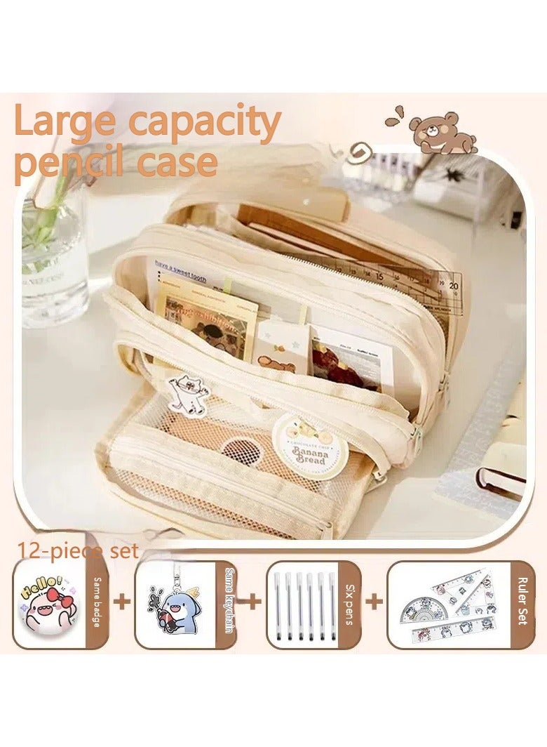 Loquat Cartoon stationery box, pencil case for primary school students junior high school students, large-capacity multifunctional pencil bag, cute pattern student stationery storage box - Image 4