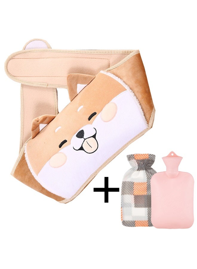 زجاجة مياه ساخنة مع غطاء حزام الخصر الفاخر للرقبة والكتف والساقين الخلفية والإغاثة من البطن تصميم ناعم ودافئ للعائلة والأصدقاء (الكلب ، الأصفر). - Image 1