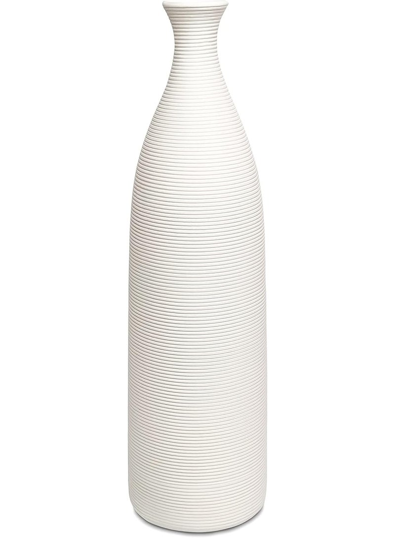 ديكور هيلز مزهرية ديكور هيلز الحديثة المصنوعة من السيراميك الأبيض، مقاس 12.8 بوصة، مزهرية زخرفية ضيقة العنق بتصميم مخطط أفقي، مزهرية زهور ريفية لغرفة المعيشة، وطاولة الطعام، والمدفأة، وديكور غرفة النوم. - Image 1