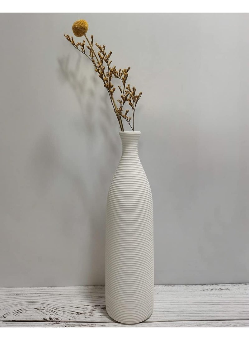 ديكور هيلز مزهرية ديكور هيلز الحديثة المصنوعة من السيراميك الأبيض، مقاس 12.8 بوصة، مزهرية زخرفية ضيقة العنق بتصميم مخطط أفقي، مزهرية زهور ريفية لغرفة المعيشة، وطاولة الطعام، والمدفأة، وديكور غرفة النوم. - Image 2